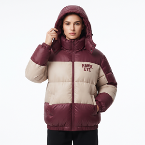 Best Quality <b>Women's</b> <b>Padded</b> Hooded Winter Puffer Two Tone Quilted Jacket Color Block Slim Fit Warm Outdoor <b>Coat</b> Wholesale - Product Image 3