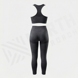 ชุดโยคะสองชิ้นไร้รอยต่อสำหรับผู้หญิง เสื้อชั้นในกีฬาแบบคอวี สายไขว้หลัง กางเกงเลกกิ้งออกกำลังกายเอวสูงยืดหยุ่น ยกสะโพก - Product Image 2