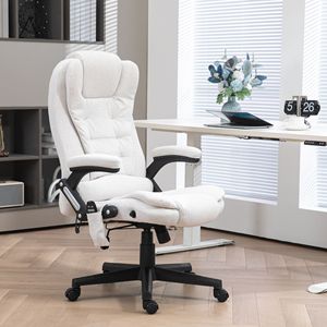 Poltrona da Ufficio Direzionale Comfort in Lino con Massaggio e Riscaldamento, Reclinabile, Braccioli Imbottiti Bianco Crema, Telecomando, Nylon - Product Image 2