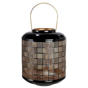Black <b>Brass</b> <b>Lantern</b> With Geometric Perforated Pattern Home Decoration Metal Candle Holder Durable Design Decor - Product Image 1