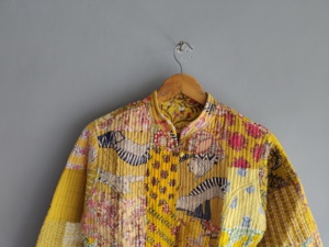 Quilted <b>Patchwork</b> <b>Jacket</b> Women's Mandarin Collar Full Sleeve Cotton Autumn Style Regular Length Button Closure gift for her - Product Image 4