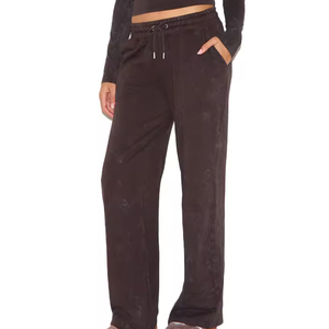 Pantalones acampanados ajustados de gimnasio para mujer, de cintura media, de tejido polar, para entrenamiento, fitness, ropa urbana, con cordones, informales - Product Image 1