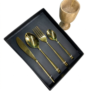 Ensemble de couverts modernes en laiton plaqué or, cuillère, fourchette, couteau en acier inoxydable, vaisselle pour hôtel, restaurant, mariage - Product Image 1