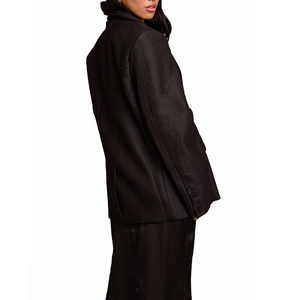 Blazer surdimensionné à simple boutonnage pour femme, style bureau, en sergé noir grec, collection automne 2026, vente en gros - Product Image 2