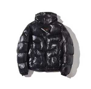 Chaqueta Acolchada con Capucha para Hombre, Azul Sólido, Rellena de Plumón, Resistente al Viento, Informal de Invierno, con Cierre Frontal, Corte Regular, Gruesa, de Nailon - Product Image 4