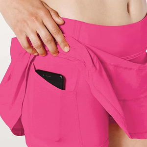 Mini-jupe sportive rose pour femme avec taille élastique et poche, respirante, couleur unie, coupe droite, vêtement de sport d'été - Product Image 3