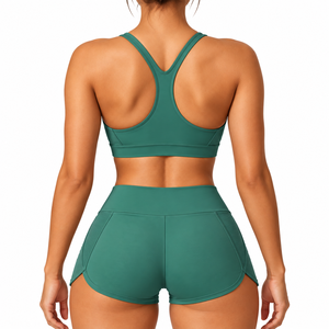 Custom Women's Simple Yoga Short & Bra Custom Logo High Support Breathable Fabric Removable <b>Pads</b> - Product Image 2