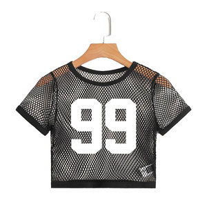 High Quality Custom Logo Women's Summer Loose <b>Crop</b> <b>Top</b> <b>Mesh</b> T-Shirts Spandex/Cotton High Breathable Quick Dry Eco-Friendly - Product Image 3