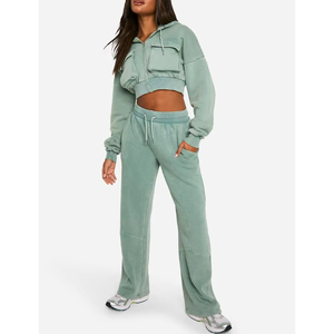 Women's Casual <b>Cropped</b> Hoodie | Drop Shoulder <b>Zip</b>-<b>Up</b> Hoodie | Trendy Streetwear 100% Cotton Zipper Pullover with Front Logo - Product Image 1