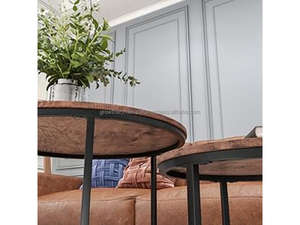 Round <b>Nesting</b> Coffee <b>Table</b> Set of 2 Modern Design Living Room Use Mango Wood Top 1-3 Year Warranty - Product Image 2