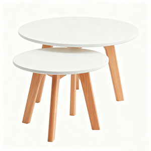 Modern Round <b>Nesting</b> <b>Coffee</b> <b>Table</b> <b>Set</b> MDF Paper Top with Wood Effect Metal Legs Living Room Furniture - Product Image 5