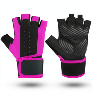 Gants de fitness demi-doigts en PU avec paume en maille respirante et sangle de poignet réglable pour la musculation en salle de sport, unisexe - Product Image 2