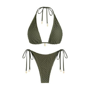 Conjunto de bikini transpirable de 2 piezas para mujer con estampado de leopardo y cuadros, logotipo personalizado en la parte delantera, traje de baño de calidad premium de secado rápido. - Product Image 1