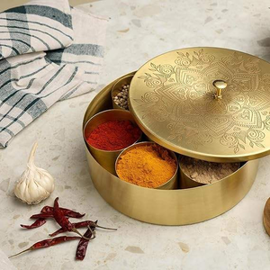 Luxury Brass Spice <b>Box</b> Handcrafted Brass Spice <b>Box</b> With 7 Container Antique Masala <b>Box</b> From India BY HF CRAFTS - Product Image 5