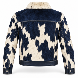 Chaqueta de Cuero Vacuno para Hombre con Botones Frontales, Estilo Western con Parches, Cuello de Felpa, Estilo Vaquero Corto, Ropa Exterior Retro Casual a la Moda - Product Image 2