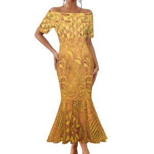 Vestidos Casuales de Alta Calidad 100% Algodón para Personas Grandes 7XL, Envío Directo, Tie-dye Polinesio Samoano Tribal, de un Solo Hombro y Manga Corta - Product Image 4