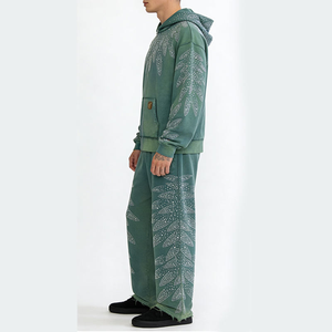 Ensemble sweat à capuche et pantalon large Y2K en coton épais brodé de strass, style streetwear oversize pour homme - Product Image 2