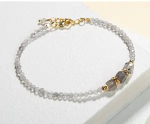 Bestone Wholesale Crystal Beads Gold-Plated Bracelets Gemstone Natural Stone Faceted 3mm Labradorite Beads Bracelets