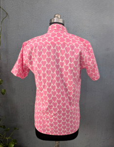 <b>Men's</b> Short Sleeve <b>Pink</b> Heart Print Casual <b>Shirt</b> Turn-down Collar Breathable Cotton Summer Style - Product Image 5