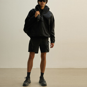 Men's <b>Black</b> Quarter-Zip <b>Windbreaker</b> Jacket Sporty Style Windproof Outdoor Wear Regular Fit Polyester Shell <b>Windbreaker</b> Jackets - Product Image 5