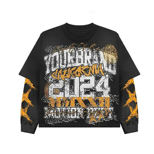 เสื้อยืดโอเวอร์ไซส์ทรงหลวมสำหรับผู้ชาย ผ้าฝ้ายเนื้อหนาสองชั้น แขนยาว สีซีดแบบซันเฟด - Product Image 3