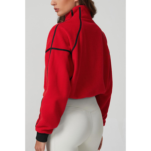 Sudadera Oversize de Forro Polar Rojo para Mujer, con Media Cremallera, Cuello Alto y Hombros Caídos, Manga Larga, Estilo Corto, para Otoño, Más Vendida 2026 - Product Image 2