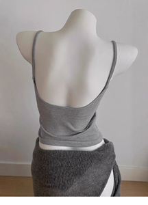 Custom Women's TankTop Ribbed Spaghetti Strap Crop Seamless <b>Square</b> Neck Sleeveless Stretch Slim Fit Normcore/Minimalist Camisole - Product Image 2