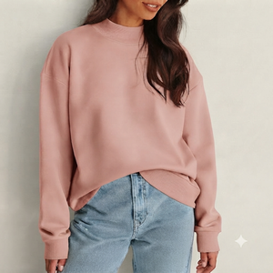 Sudadera Oversize de Cuello Alto para Mujer, Color Rosa Sólido, Tejido de Algodón, Manga Larga, Diseño Asimétrico, Ropa Casual de Otoño - Product Image 1