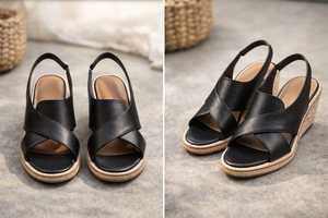 Genuine Leather Black Real Leather Flat Heel Customized available and Heel <b>Sandals</b> for Women - Product Image 4