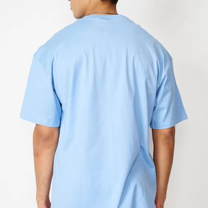 Men's <b>Light</b> Blue Oversized Cotton Jersey T-Shirt O-<b>Neck</b> Short Sleeve Street Style With Front Print Pattern - Product Image 4