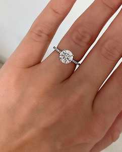 Bague de fiançailles solitaire en diamant 2 carats CVD HPHT avec halo et pavé, bague d'anniversaire minimaliste en or massif 10K 14K 18K, prix d'usine - Product Image 4