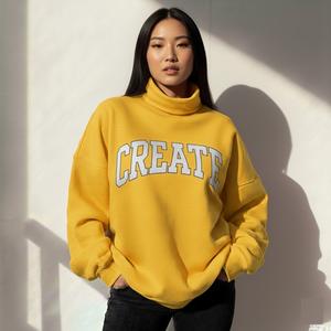 Sudadera de cuello alto oversize de forro polar para mujer, estilo urbano, manga larga, informal, para otoño, corte holgado, ecológica, bordada - Product Image 1