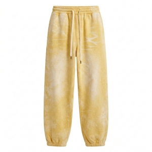 Men's Winter Vintage <b>Yellow</b> Hooded Acid Wash Breathable <b>Tracksuit</b> Set Solid Color Casual Loose Fit Full Length Polyester - Product Image 5