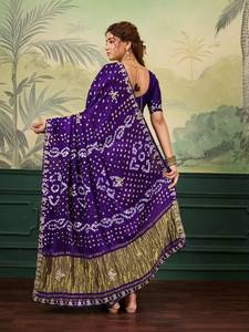 Bollywood Style Bridal <b>Red</b> Pure Gajji Silk Bandhani <b>Saree</b> with Handmade Gota Patti & Zari Work - Product Image 2