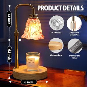 Electric Candle Warmer Lamp with <b>Timer</b> Dimmable and Adjustable Height 2 Bulbs for Jar Candles Wax Warmer 2 Ho - Product Image 4