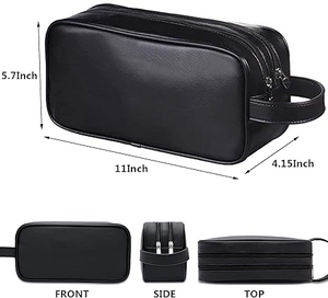 Top Sales Personalized Leather Men's Zipper Closure Small Wash Pouch Cosmetic for Bag - Product Image 5