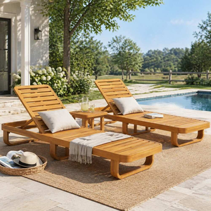 Chaise longue de jardin en teck réglable pour extérieur, idéale pour la piscine et la terrasse - Product Image 1