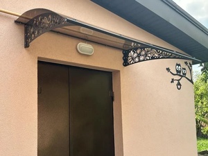 Auvent en fer forgé pour entrées de villas, design européen, structure en fer résistante à la rouille, toit en verre à motifs, montage facile - Product Image 5