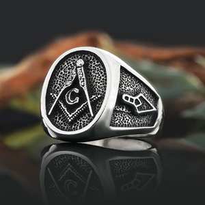 แหวนเมสัน BOJ รุ่น 031 แหวนสั่งทำพิเศษสำหรับทุกเพศ แหวนตราประทับฟรีเมสันแบบปรับแต่งได้ แหวนตราประทับมาสเตอร์เมสันเท็กซัส ฮิปฮอป สีเงิน ราคาประหยัด - Product Image 6