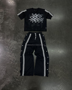 Camiseta americana y pantalones acampanados de tela de malla serigrafiada personalizada para hombre, conjuntos múltiples de temporada de verano - Product Image 2