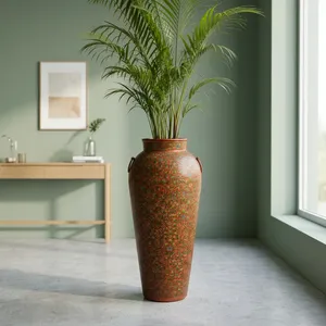 Grand pot de fleurs en fer peint de style rustique vintage, vase décoratif pour balcon, chambre, salon, jardin, décoration intérieure - Product Image 6