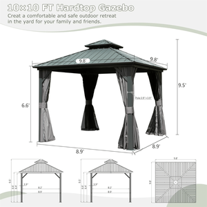 10 X 10 Hardtop Aluminum Metal Gazebo with Galvanized Steel Double <b>Roof</b> <b>Canopy</b> & Curtain Netting Permanent Pergola - Product Image 6