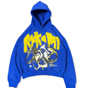 Sweat à capuche surdimensionné style vintage américain personnalisé avec motif et impression de lettres colorées - Product Image 1