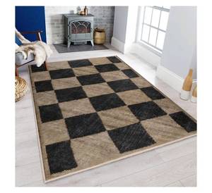พรมลายตารางหมากรุกสไตล์โมเดิร์นสำหรับห้องนั่งเล่น พรมขนาดใหญ่สีดำและสีเบจ ลายตารางหมากรุก กันลื่น ซักได้ ผลิตจากโพลีเอสเตอร์ - Product Image 3