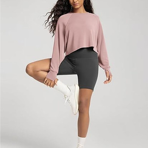 Sudaderas Cortas de Mujer, Nuevo Estilo, Alta Calidad, 100% Algodón, Manga Larga, Colores Sólidos, Ajuste Cómodo - Product Image 2