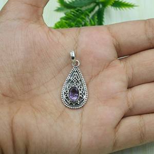 Colgante de Plata de Ley 925 con Amatista en Forma de Lágrima, Hecho a Mano, Filigrana Vintage, Joyería con Gema Púrpura, Regalo de Navidad para Mujer - Product Image 5