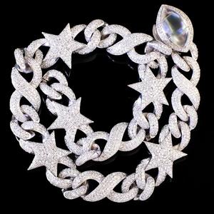 Round Brilliant Cut Moissanite Diamond Custom <b>Star</b> Cuban Link Chain <b>Necklace</b> Hip Hop Sterling <b>Silver</b> Gift Iced Bling Jewelry Men - Product Image 5