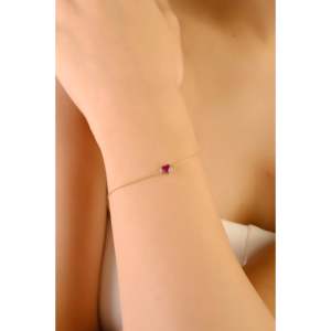 14K Gold Heart <b>Ruby</b> Chain <b>Bracelet</b>-Rose Gold & Rhodium Plated Options - Product Image 3
