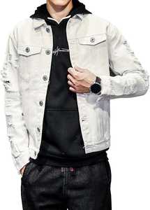 Nouvelle Veste en Jean Blanche pour Homme, Coupe Ajustée, avec Boutons et Poches, Tailles Personnalisées, Vêtement d'Extérieur Hiver - Product Image 5