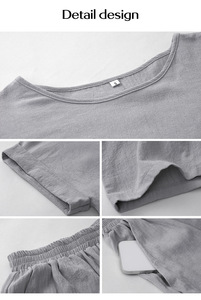 Ensemble en coton gris pour femmes, 2 pièces, couleur unie, haut à manches courtes avec short, respirant, à porter au quotidien - Product Image 5
